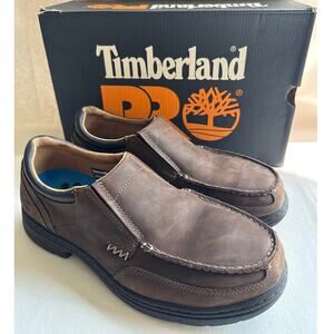 Timberland PRO Work Shoe Branston Mens 9.5M Safety Toe Brown Leather Slip-on